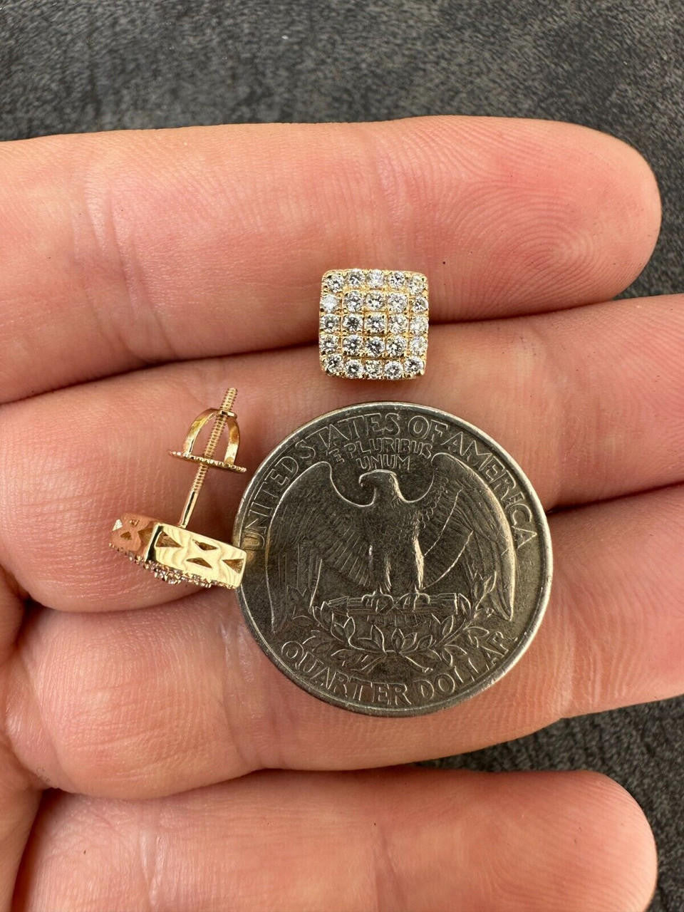 1.32ct Real DIAMOND Square Everyday Bling Earrings - 14k Yellow Gold - 8.5mm