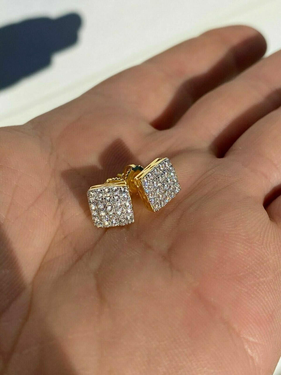 1.32ct Real DIAMOND Square Everyday Bling Earrings - 14k Yellow Gold - 8.5mm