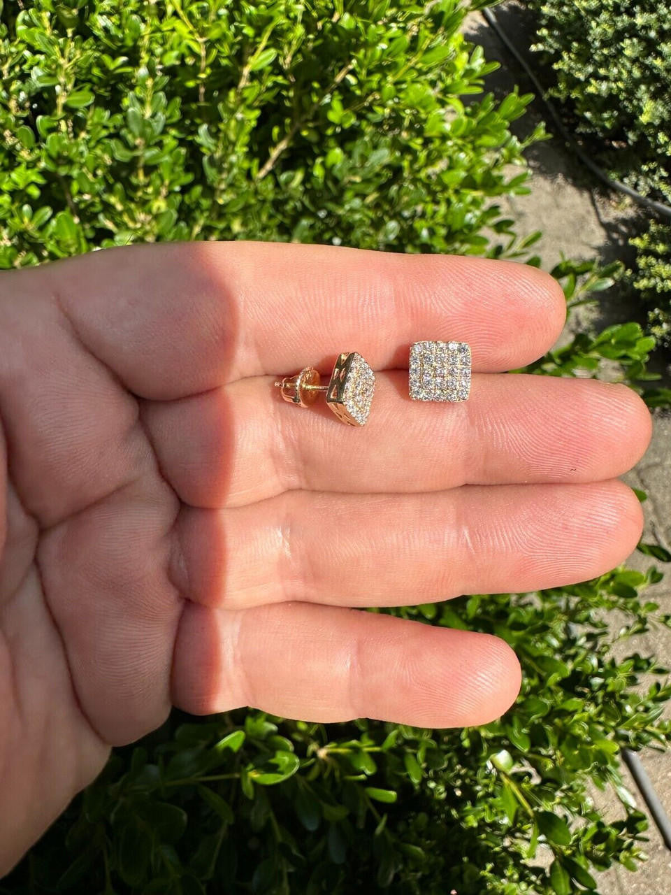 1.32ct Real DIAMOND Square Everyday Bling Earrings - 14k Yellow Gold - 8.5mm
