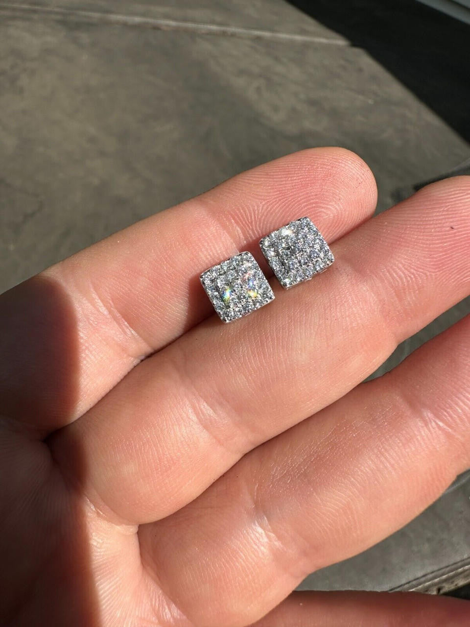 1.32ct Real DIAMOND Square Everyday Bling Earrings - 14k Yellow Gold - 8.5mm