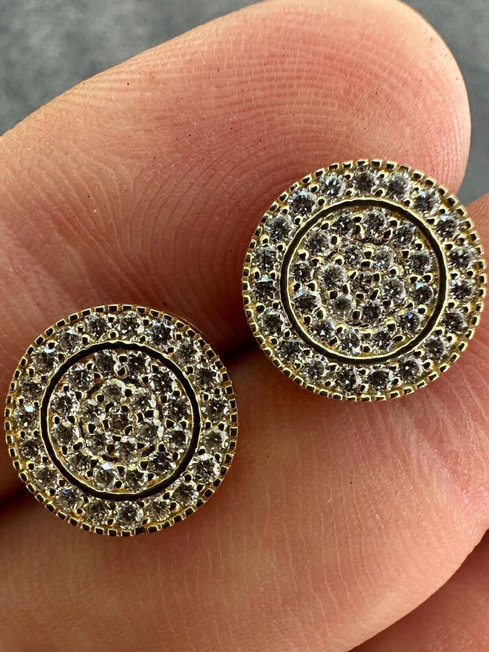 0.8ct Real DIAMOND Round Classic Iced Out Earrings - 14k Yellow Gold - 11mm