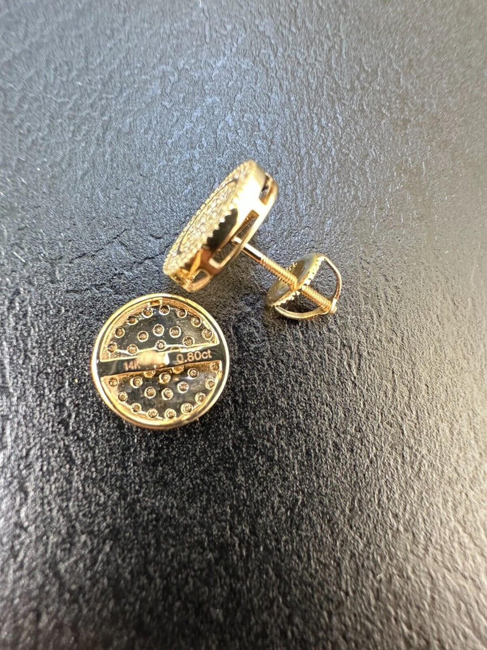 0.8ct Real DIAMOND Round Classic Iced Out Earrings - 14k Yellow Gold - 11mm