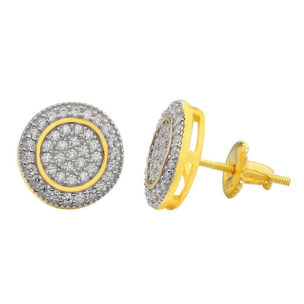 0.8ct Real DIAMOND Round Classic Iced Out Earrings - 14k Yellow Gold - 11mm