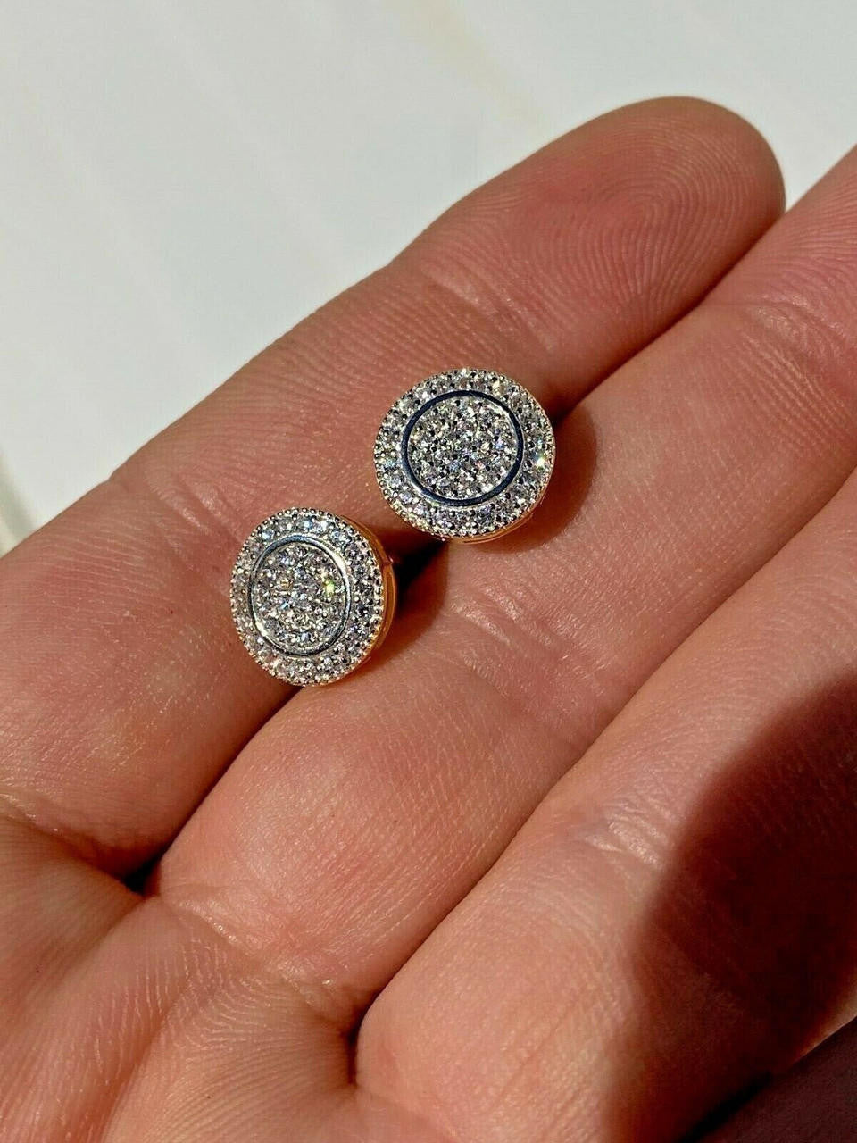 0.8ct Real DIAMOND Round Classic Iced Out Earrings - 14k Yellow Gold - 11mm