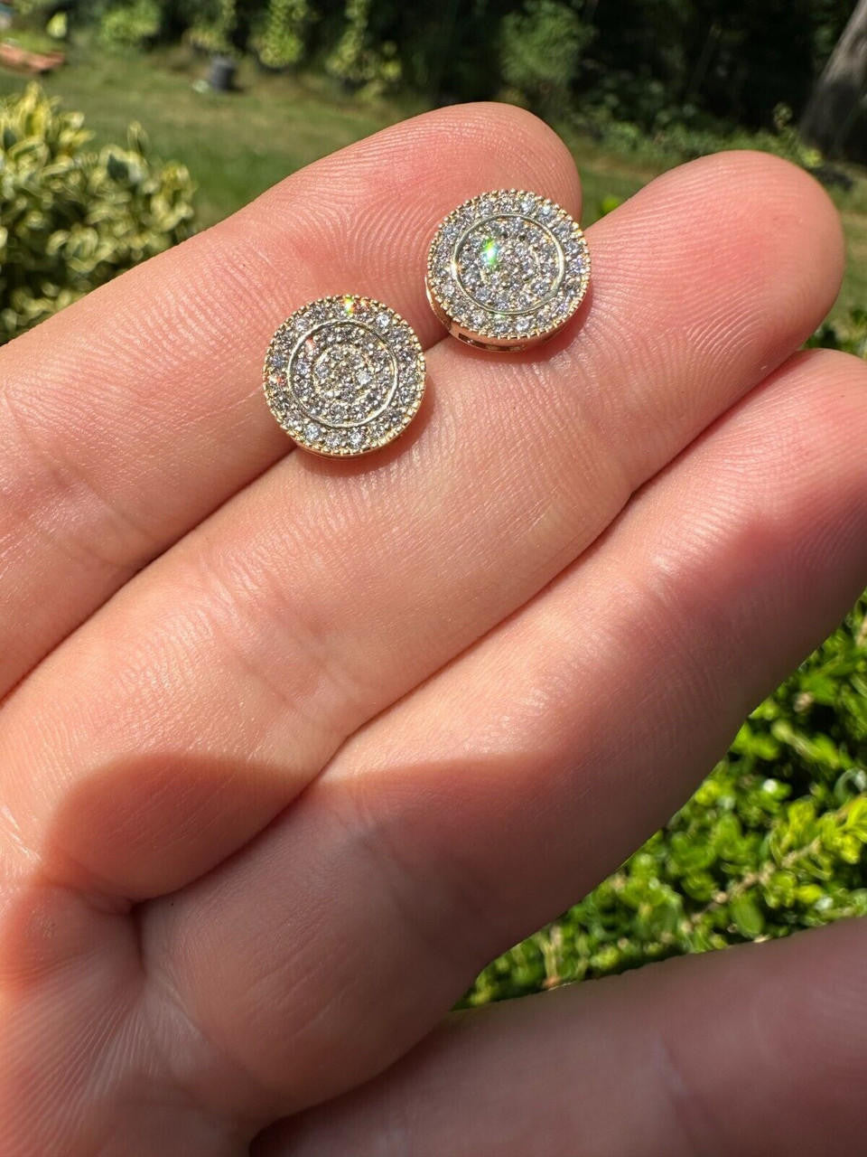 0.8ct Real DIAMOND Round Classic Iced Out Earrings - 14k Yellow Gold - 11mm