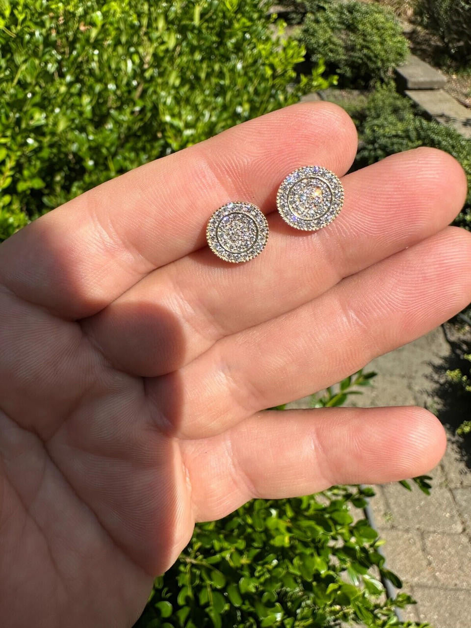 0.8ct Real DIAMOND Round Classic Iced Out Earrings - 14k Yellow Gold - 11mm
