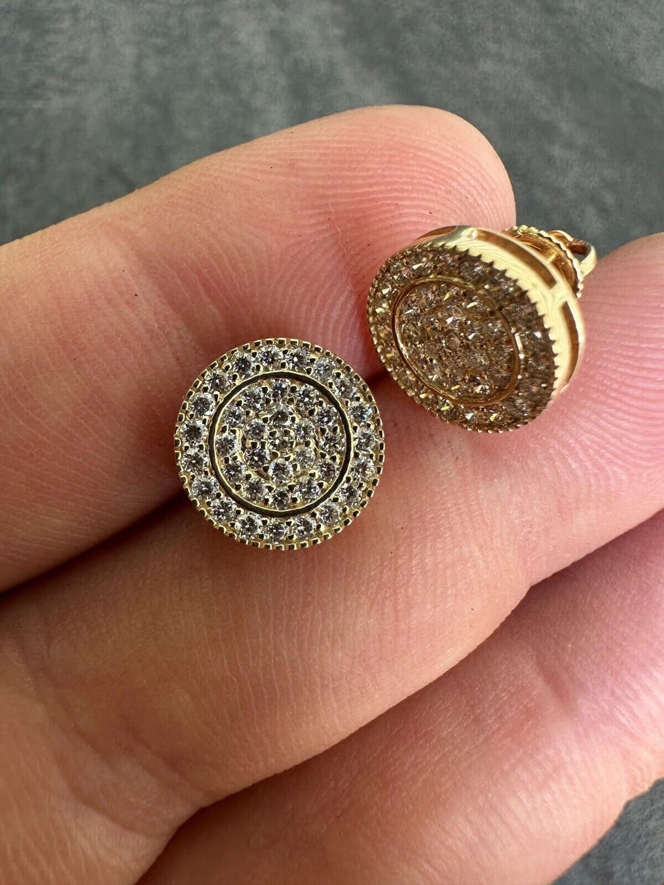 0.8ct Real DIAMOND Round Classic Iced Out Earrings - 14k Yellow Gold - 11mm