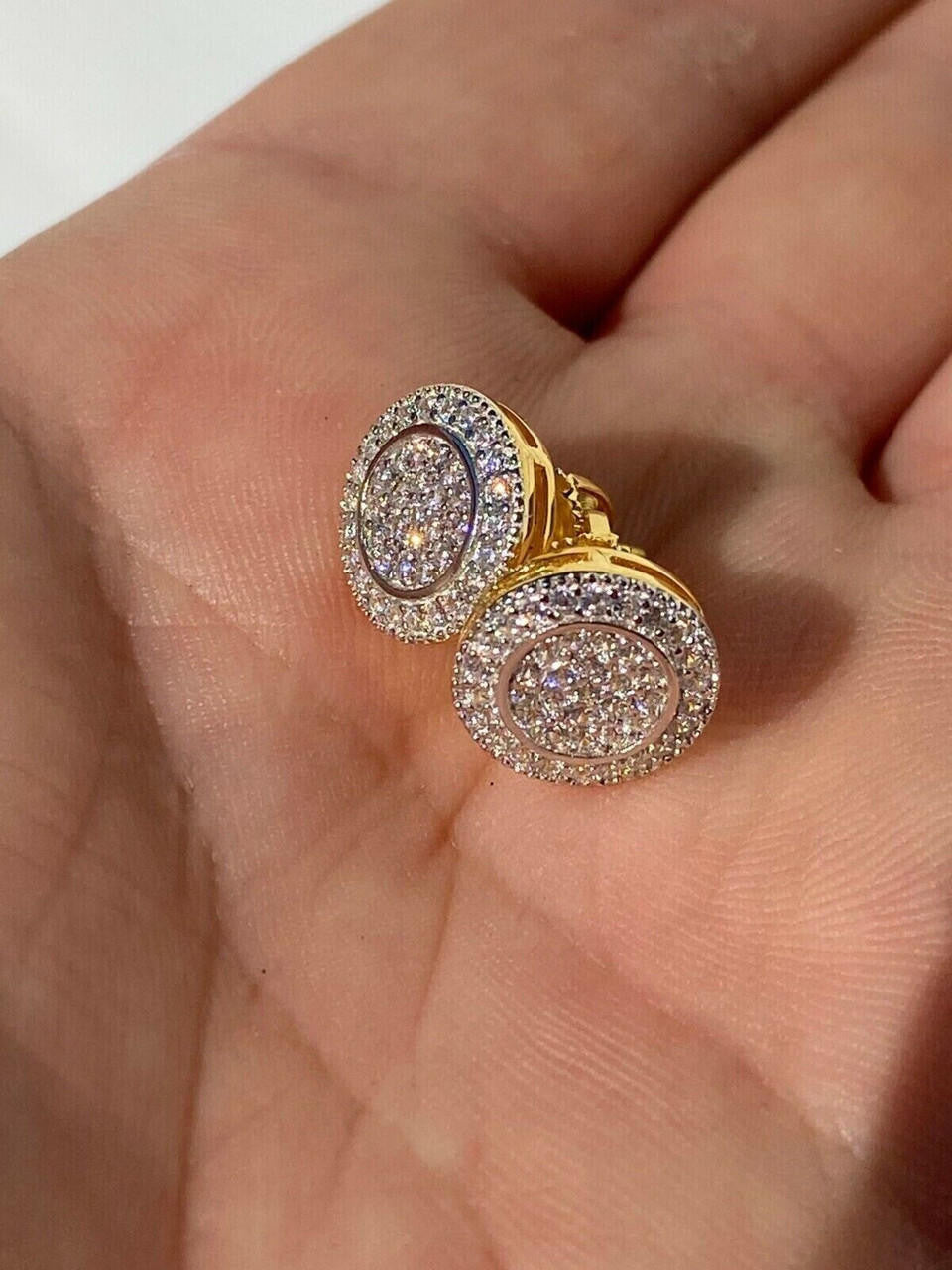 0.8ct Real DIAMOND Round Classic Iced Out Earrings - 14k Yellow Gold - 11mm