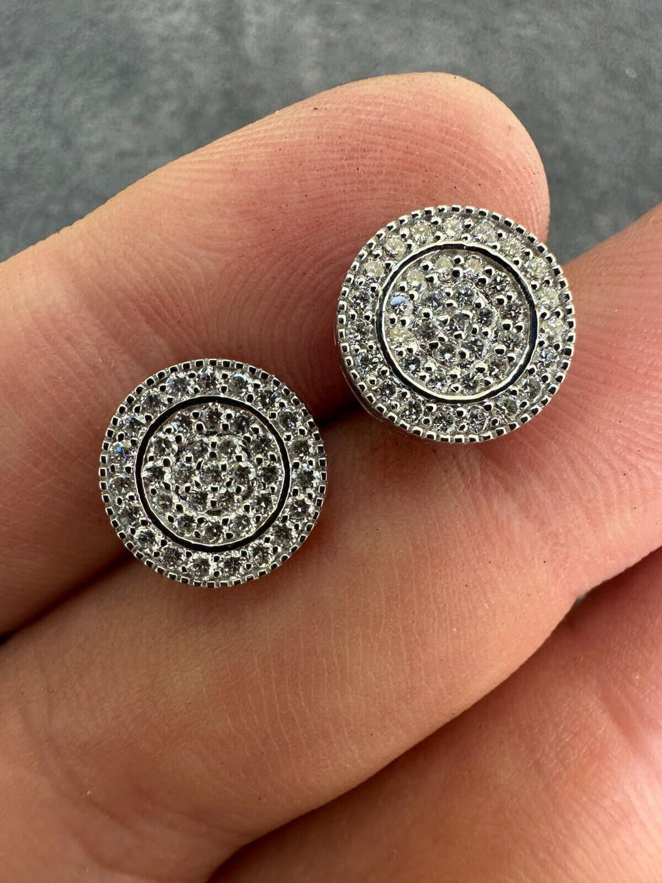 0.8ct Real DIAMOND Round Classic Iced Out Earrings - 925 Silver - 11mm