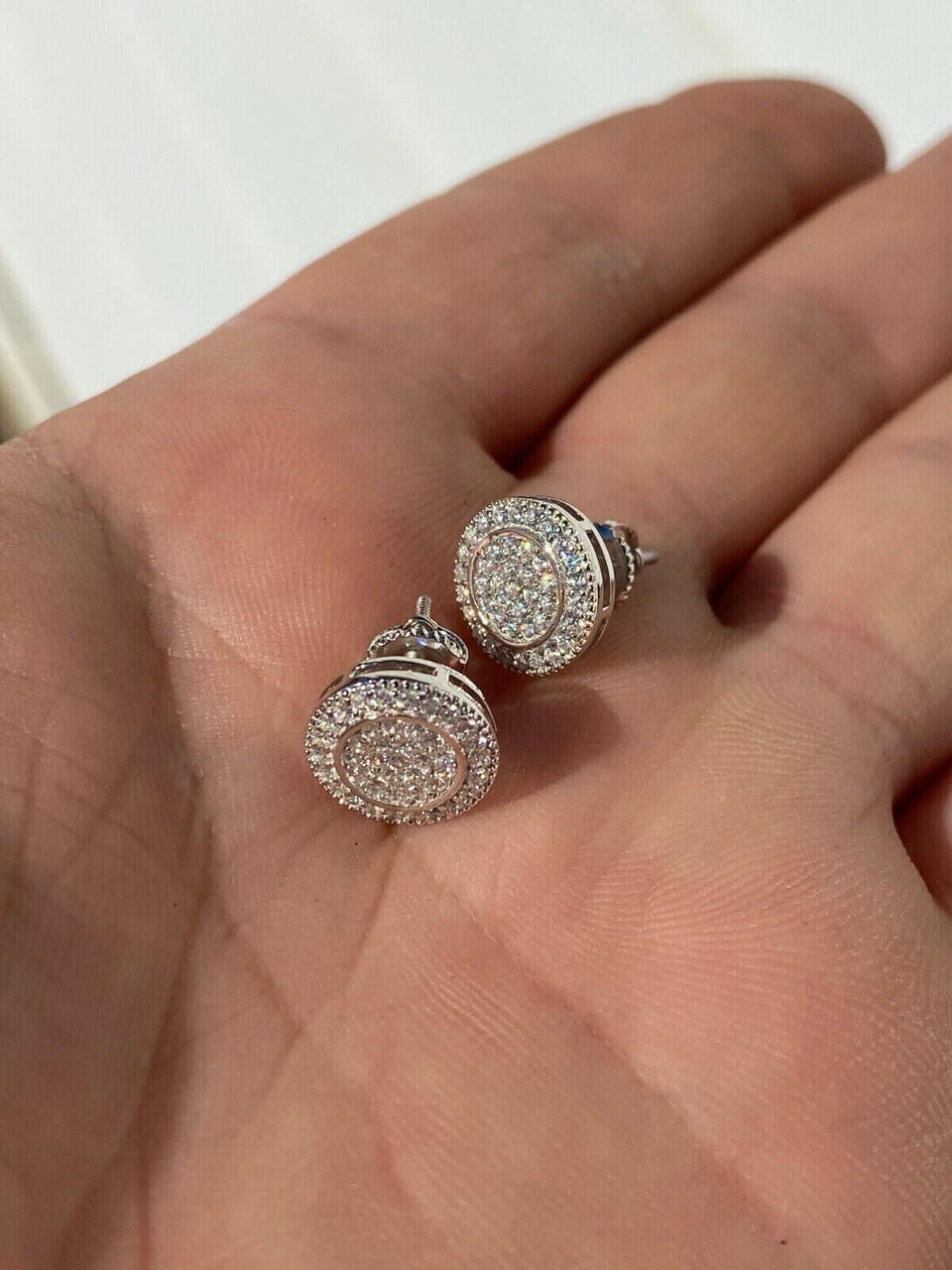 0.8ct Real DIAMOND Round Classic Iced Out Earrings - 925 Silver - 11mm