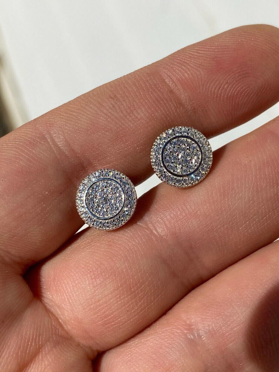 0.8ct Real DIAMOND Round Classic Iced Out Earrings - 925 Silver - 11mm