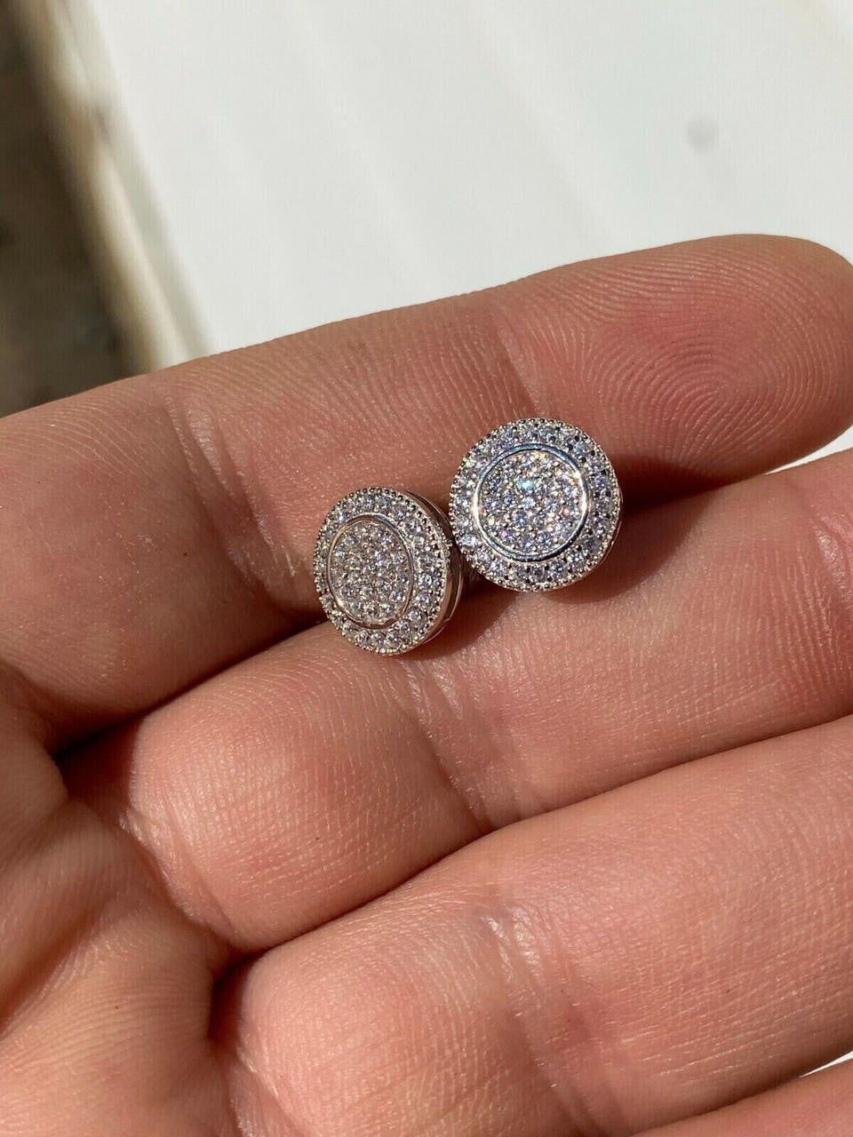 0.8ct Real DIAMOND Round Classic Iced Out Earrings - 925 Silver - 11mm