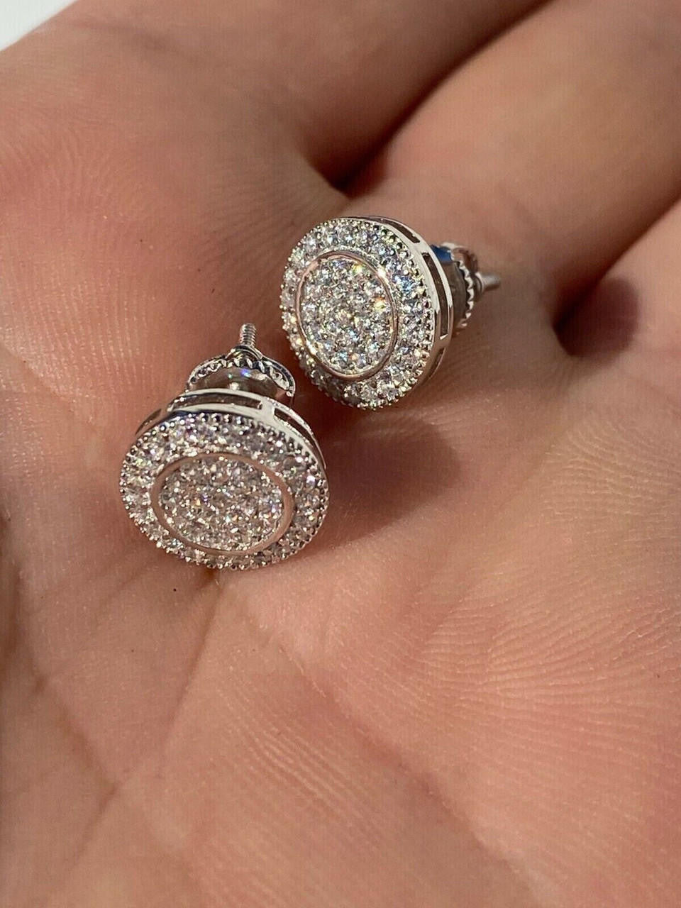 0.8ct Real DIAMOND Round Classic Iced Out Earrings - 925 Silver - 11mm