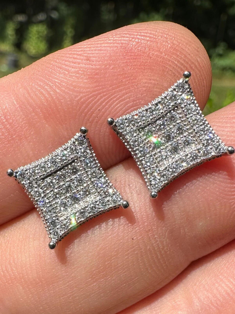1.17ct Real DIAMOND 3D Kite Classic Iced Out Earrings - 14k White Gold - 11mm