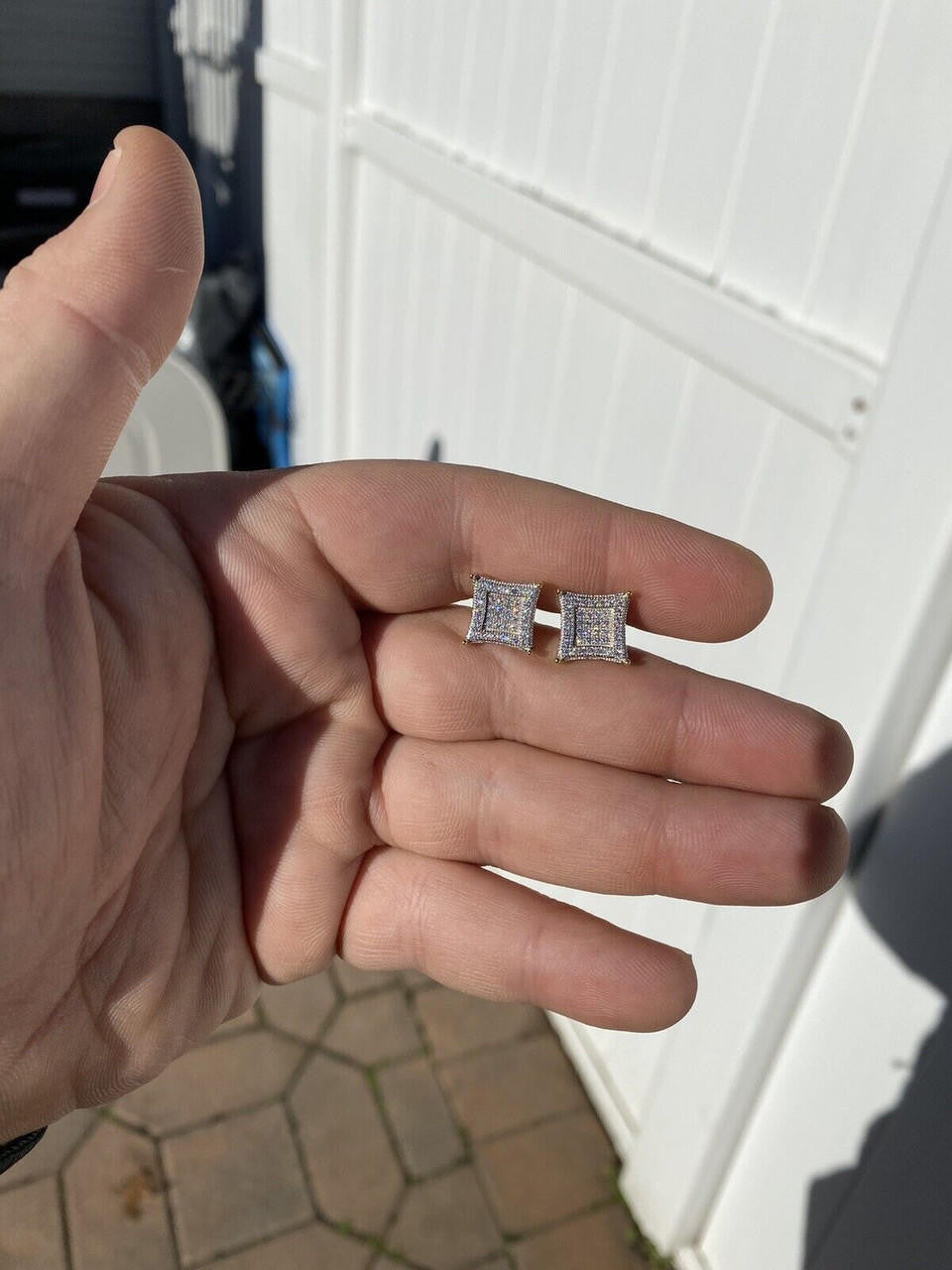 1.17ct Real DIAMOND 3D Kite Classic Iced Out Earrings - 14k White Gold - 11mm
