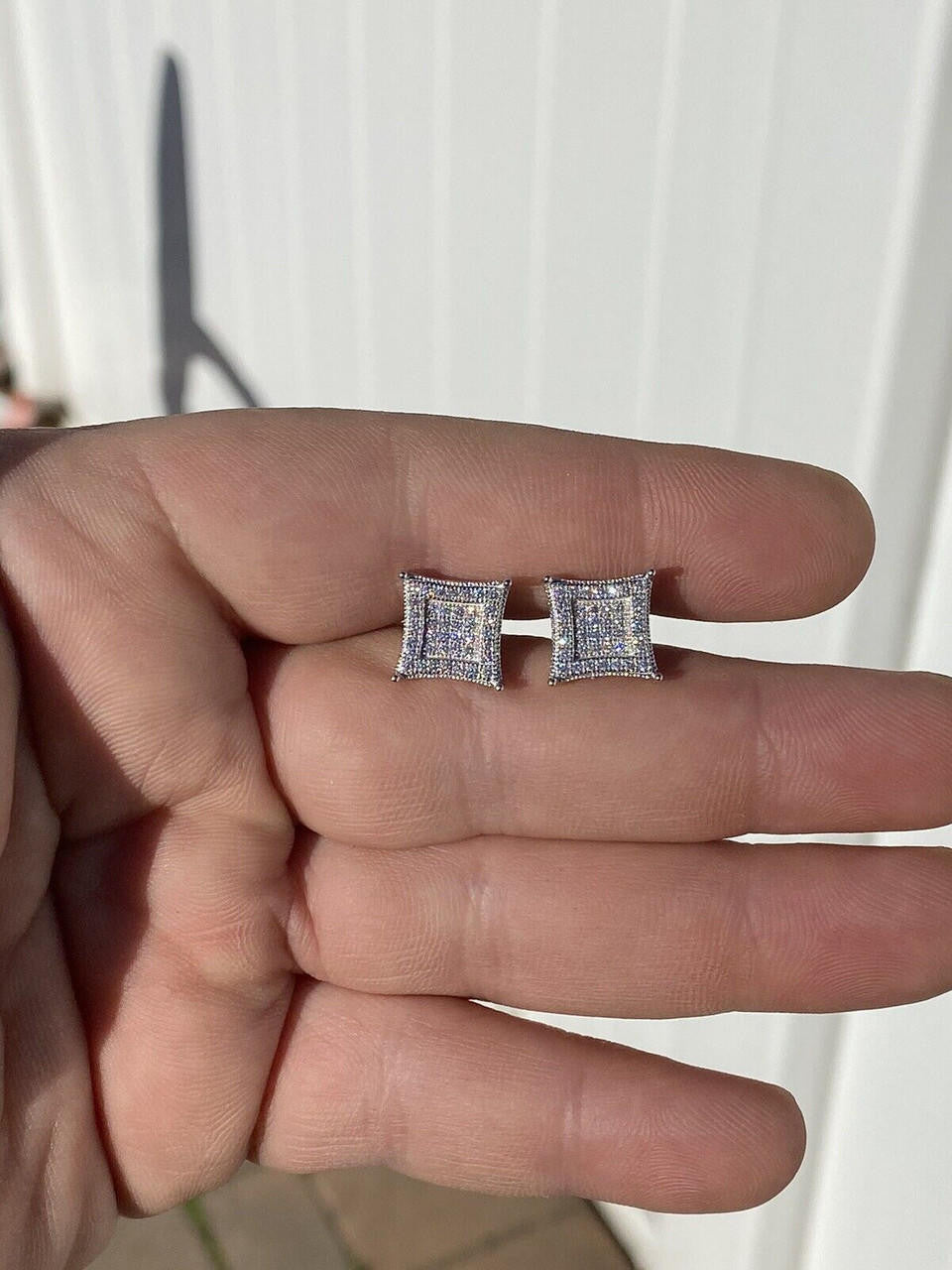 1.17ct Real DIAMOND 3D Kite Classic Iced Out Earrings - 14k White Gold - 11mm