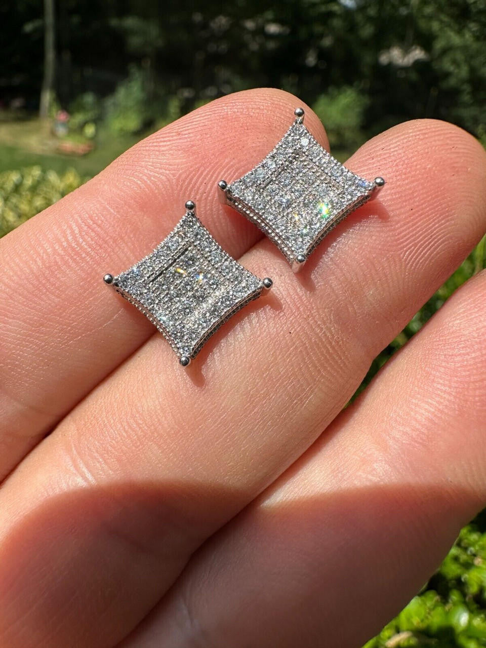 1.17ct Real DIAMOND 3D Kite Classic Iced Out Earrings - 14k White Gold - 11mm