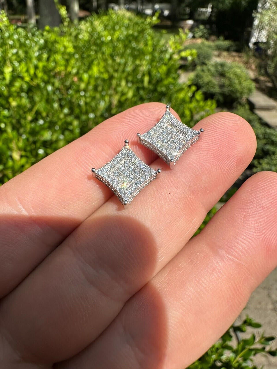 1.17ct Real DIAMOND 3D Kite Classic Iced Out Earrings - 14k White Gold - 11mm