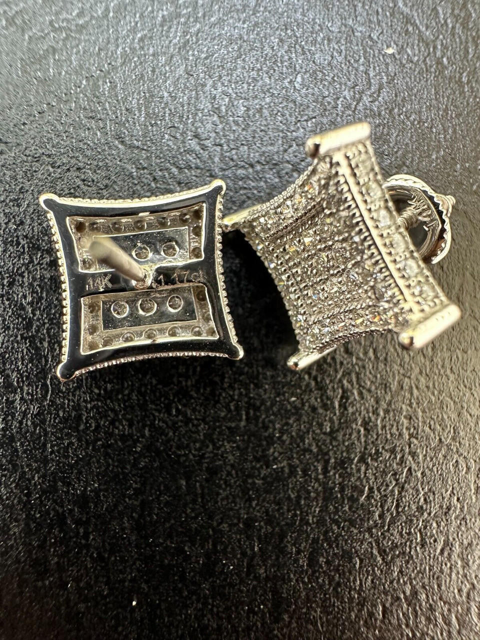 1.17ct Real DIAMOND 3D Kite Classic Iced Out Earrings - 14k White Gold - 11mm