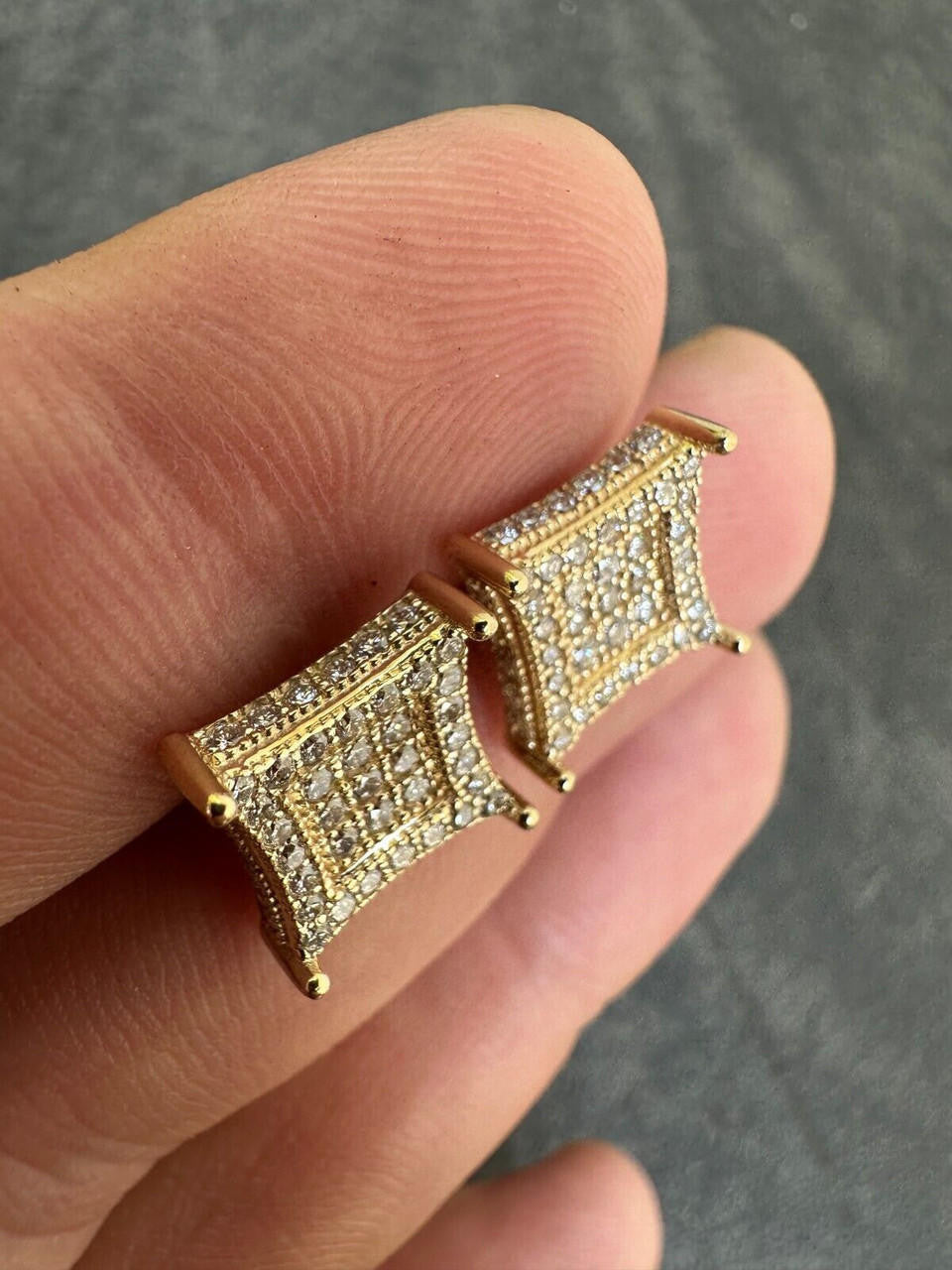 1.17ct Real DIAMOND 3D Kite Classic Iced Out Earrings - 14k Yellow Gold - 11mm