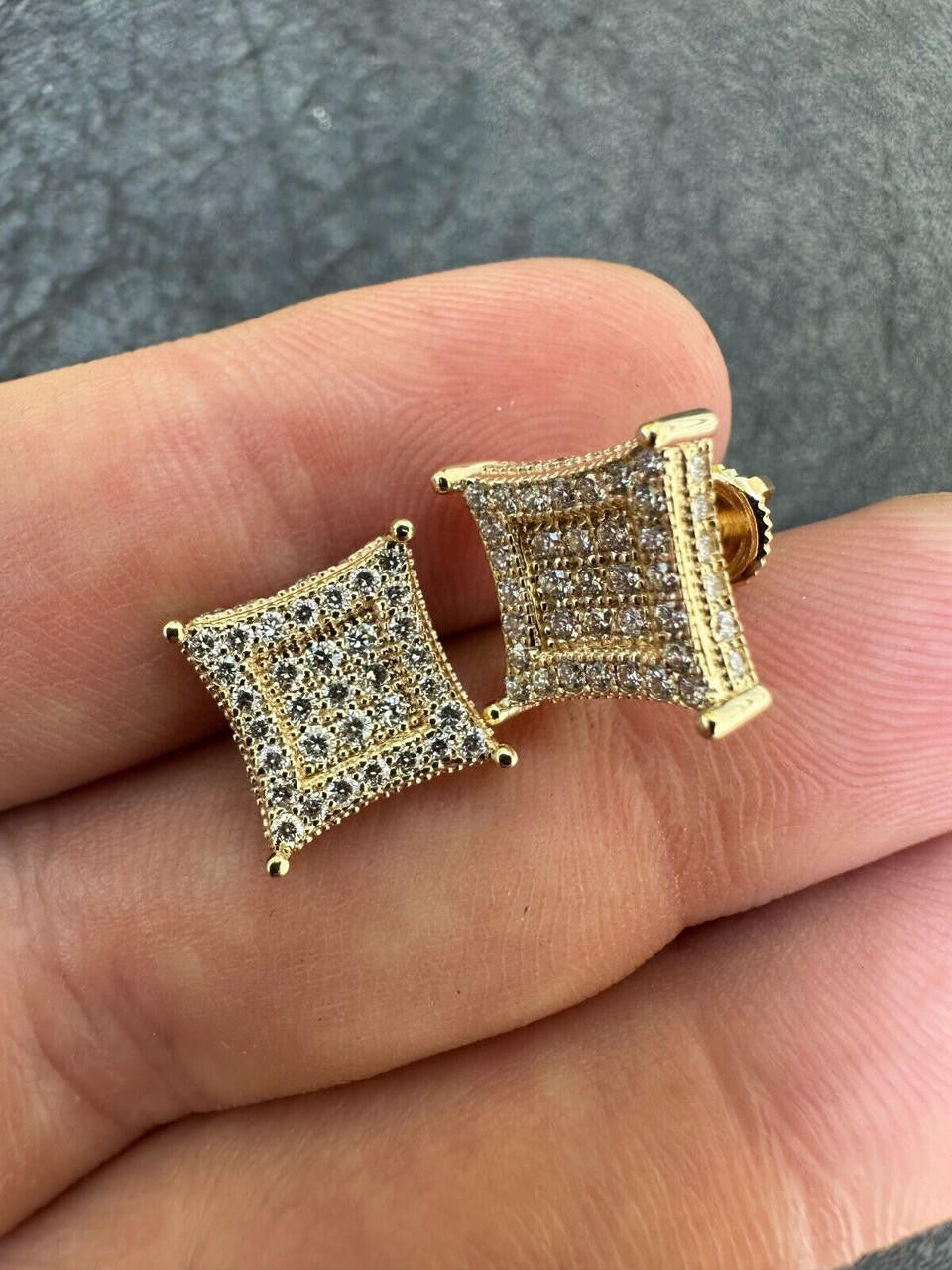 1.17ct Real DIAMOND 3D Kite Classic Iced Out Earrings - 14k Yellow Gold - 11mm