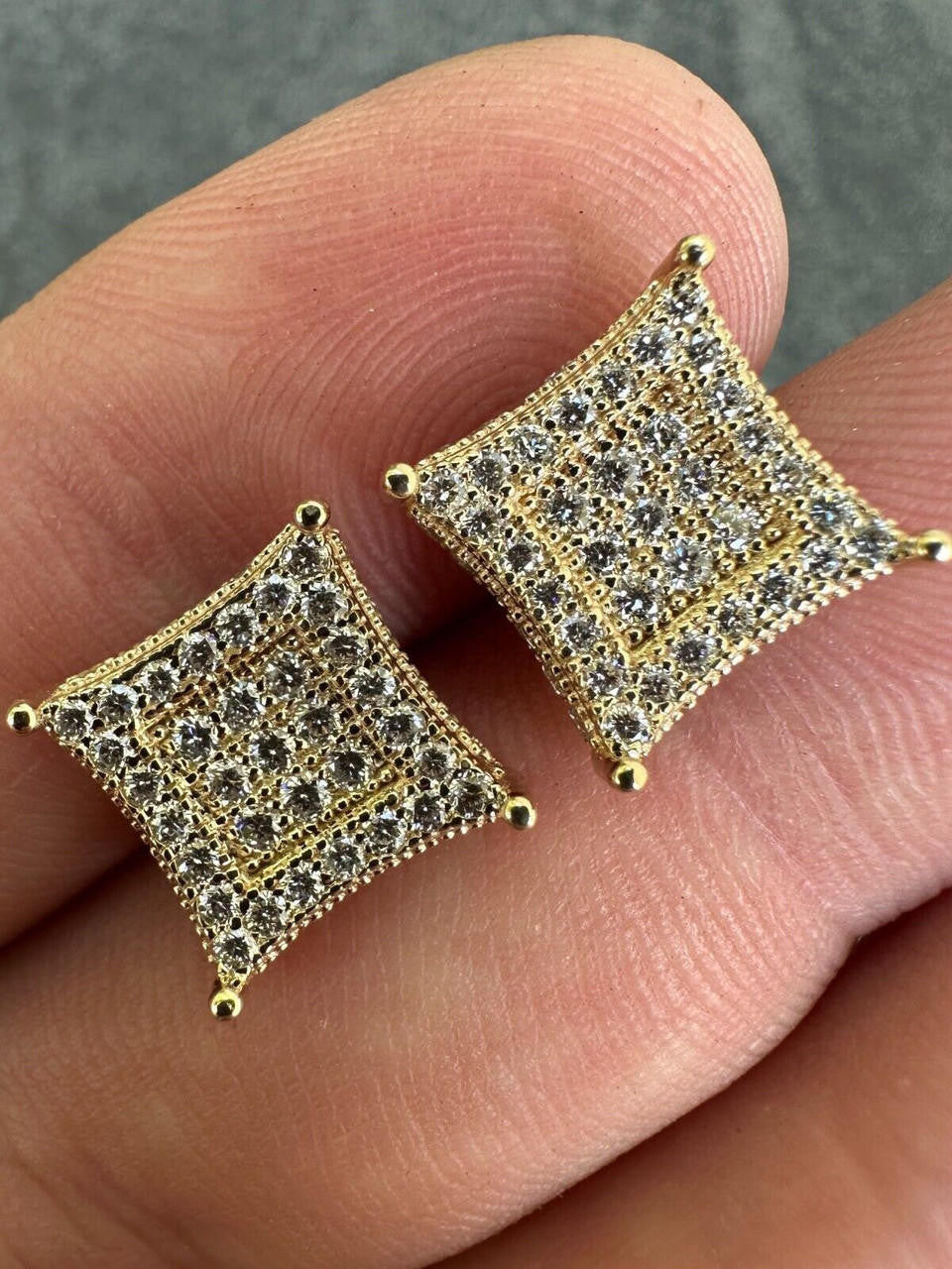 1.17ct Real DIAMOND 3D Kite Classic Iced Out Earrings - 14k Yellow Gold - 11mm