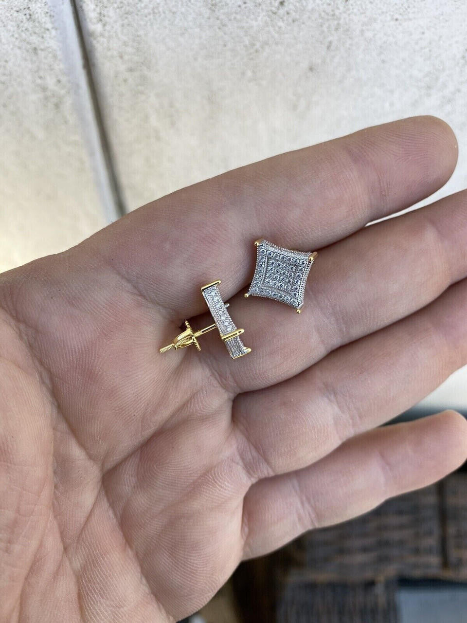 1.17ct Real DIAMOND 3D Kite Classic Iced Out Earrings - 14k Yellow Gold - 11mm