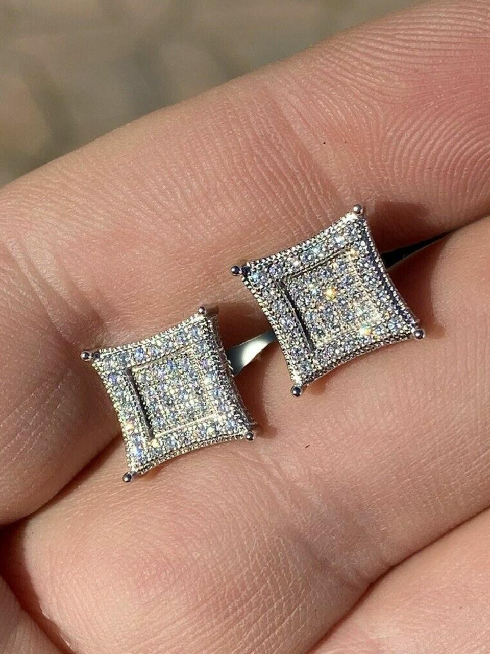1.17ct Real DIAMOND 3D Kite Classic Iced Out Earrings - 925 Silver - 11mm