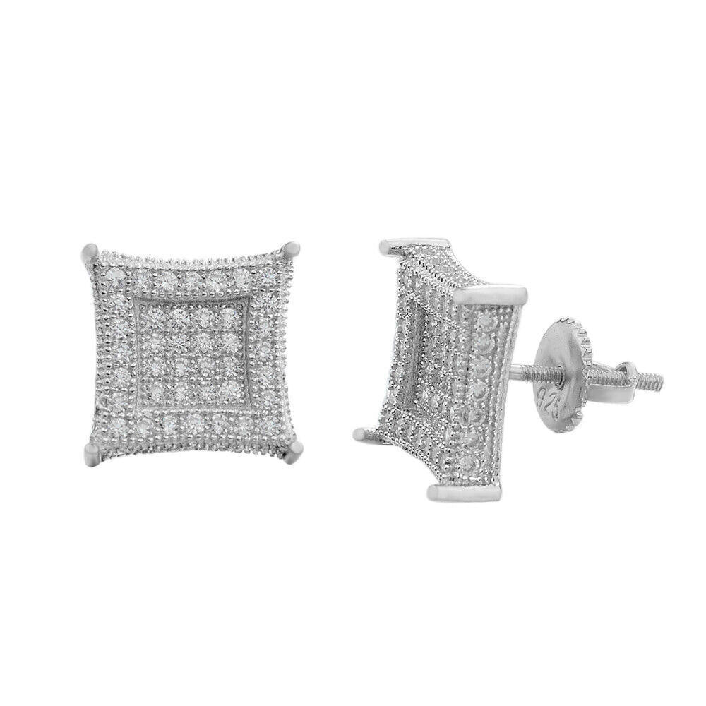 1.17ct Real DIAMOND 3D Kite Classic Iced Out Earrings - 925 Silver - 11mm