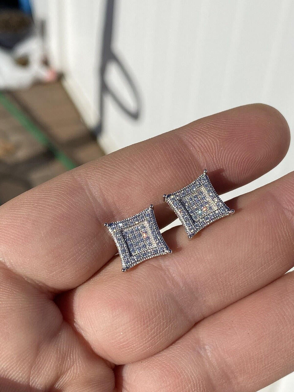 1.17ct Real DIAMOND 3D Kite Classic Iced Out Earrings - 925 Silver - 11mm