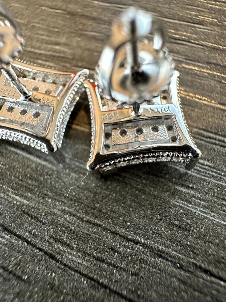 1.17ct Real DIAMOND 3D Kite Classic Iced Out Earrings - 925 Silver - 11mm