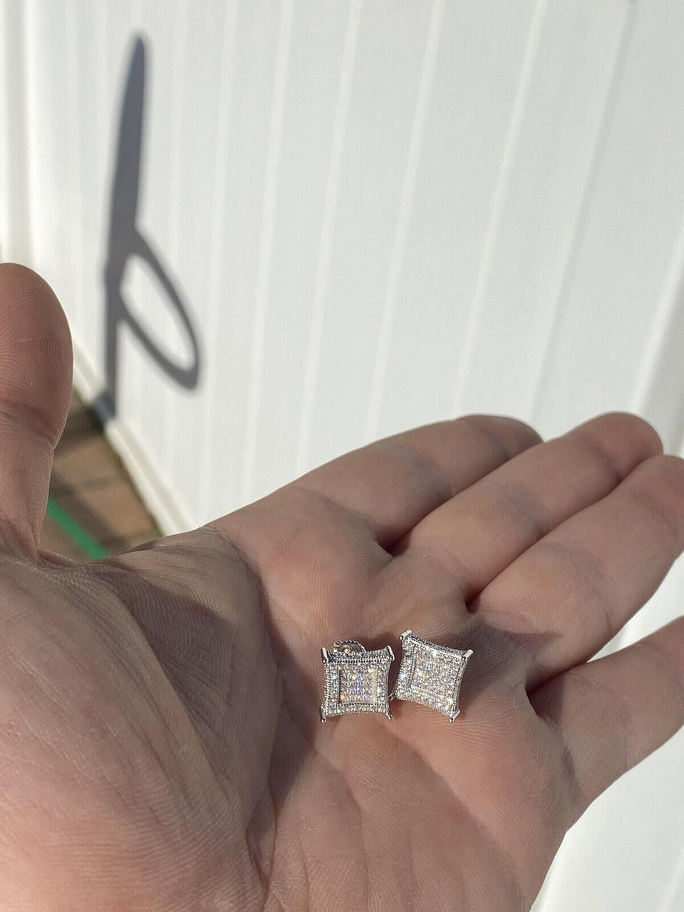 1.17ct Real DIAMOND 3D Kite Classic Iced Out Earrings - 925 Silver - 11mm