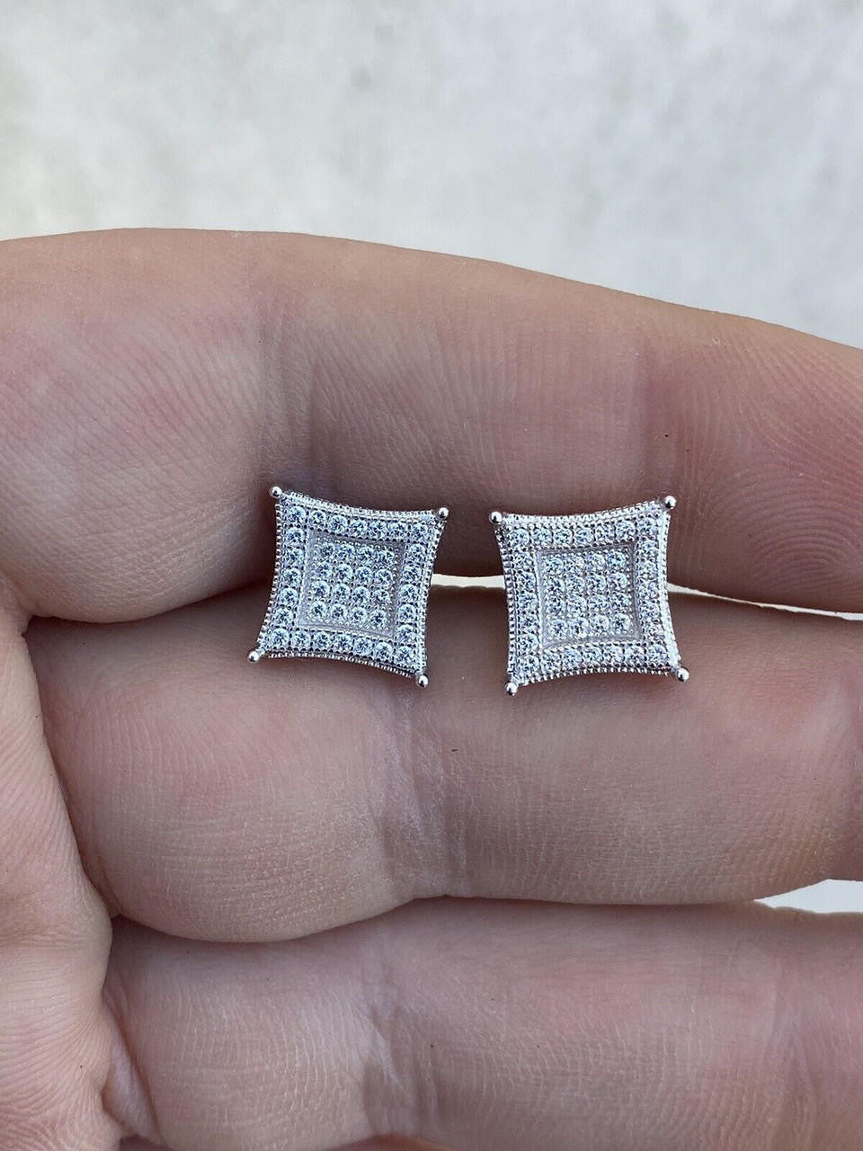 1.17ct Real DIAMOND 3D Kite Classic Iced Out Earrings - 925 Silver - 11mm
