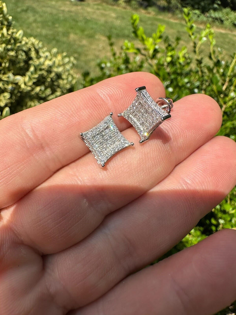 1.17ct Real DIAMOND 3D Kite Classic Iced Out Earrings - 925 Silver - 11mm