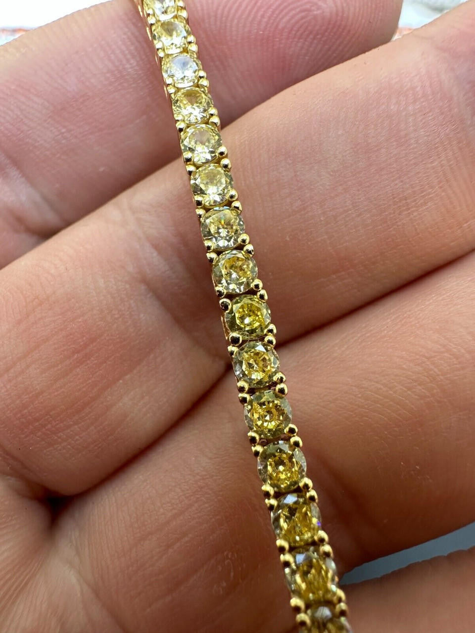 3mm Canary Yellow CZ Tennis Bracelet Real 925 Sterling Silver 14k Gold Plated