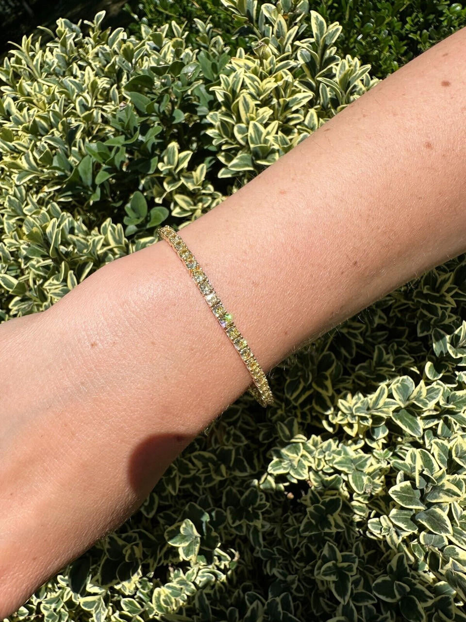 3mm Canary Yellow CZ Tennis Bracelet Real 925 Sterling Silver 14k Gold Plated