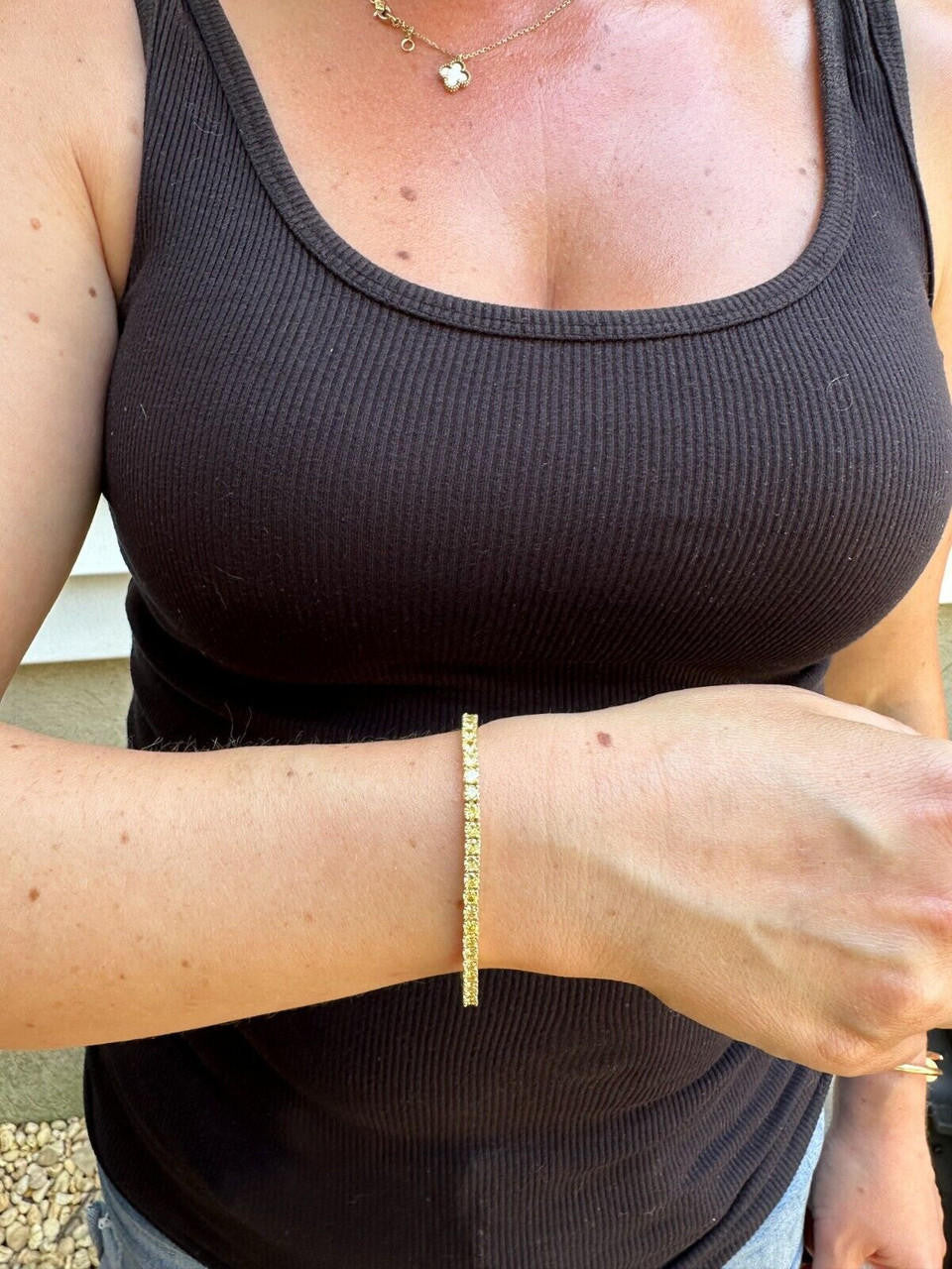 3mm Canary Yellow CZ Tennis Bracelet Real 925 Sterling Silver 14k Gold Plated
