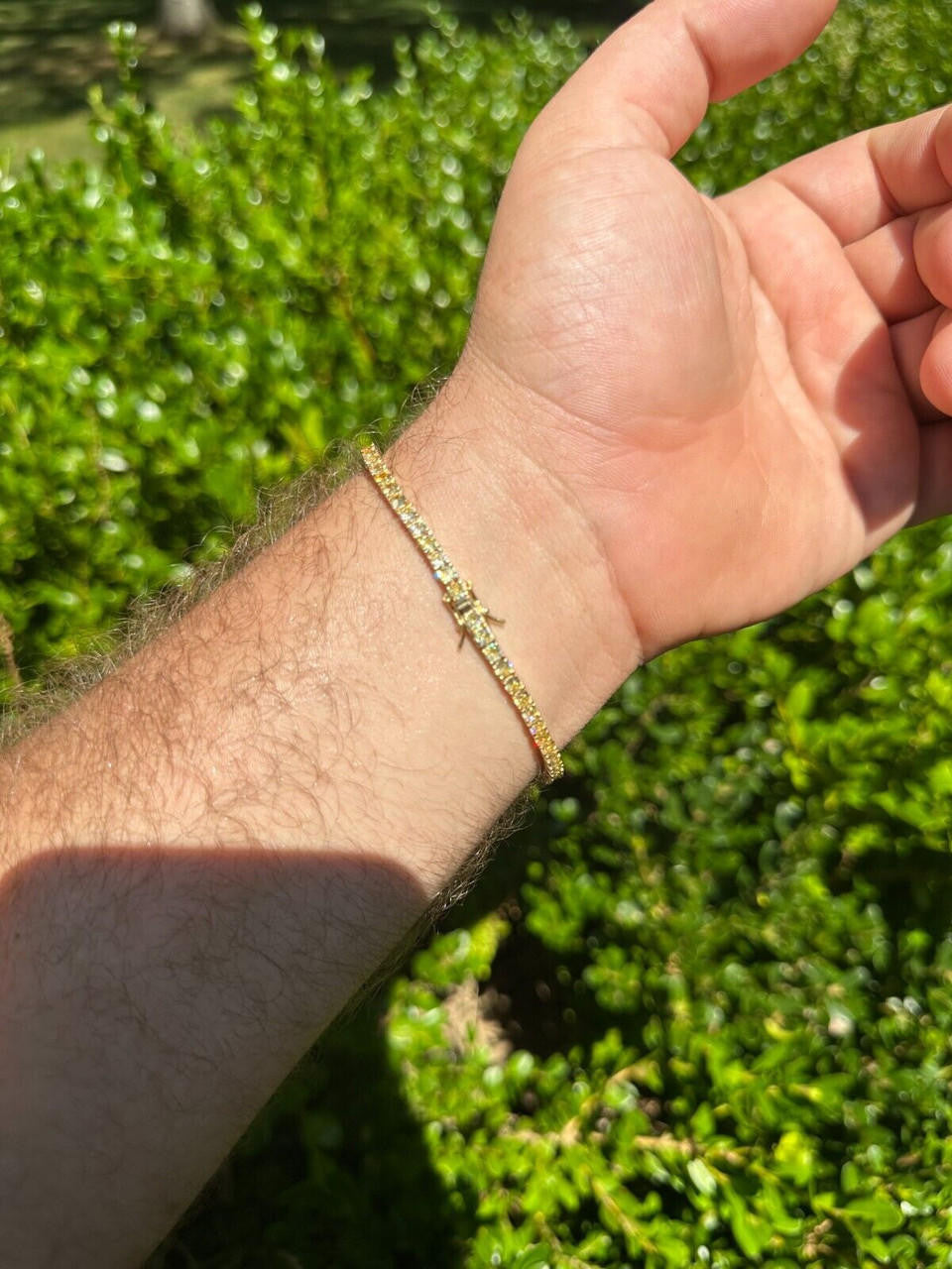 3mm Canary Yellow CZ Tennis Bracelet Real 925 Sterling Silver 14k Gold Plated