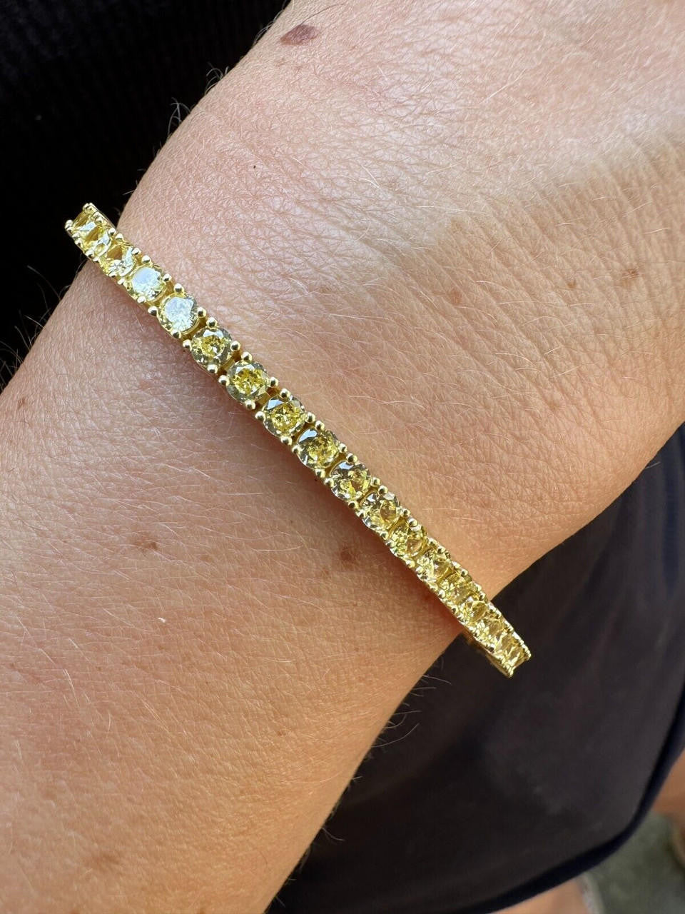 3mm Canary Yellow CZ Tennis Bracelet Real 925 Sterling Silver 14k Gold Plated