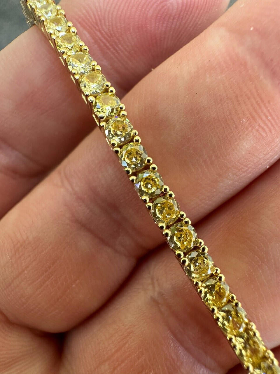 3mm Canary Yellow CZ Tennis Bracelet Real 925 Sterling Silver 14k Gold Plated
