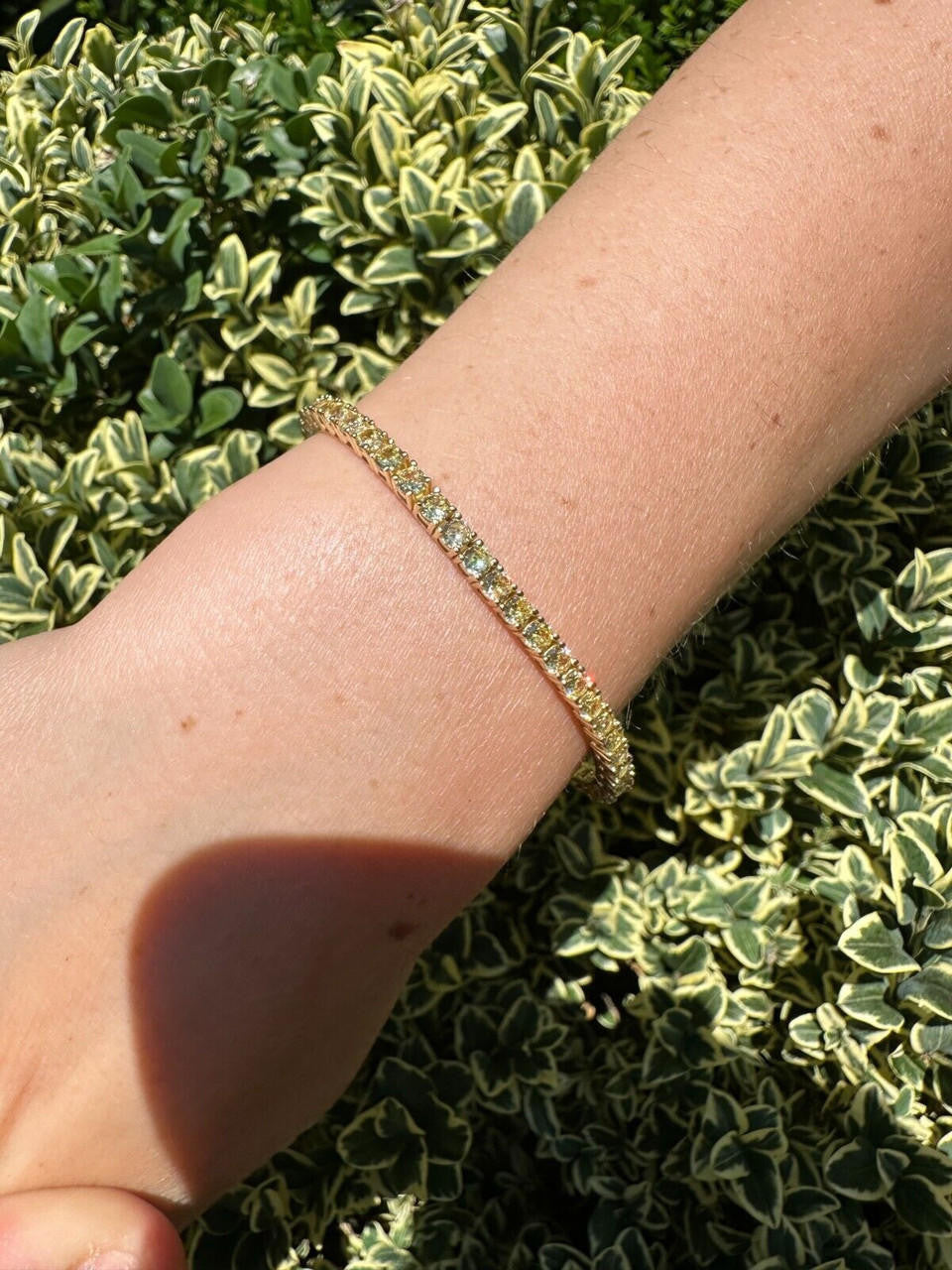 3mm Canary Yellow CZ Tennis Bracelet Real 925 Sterling Silver 14k Gold Plated