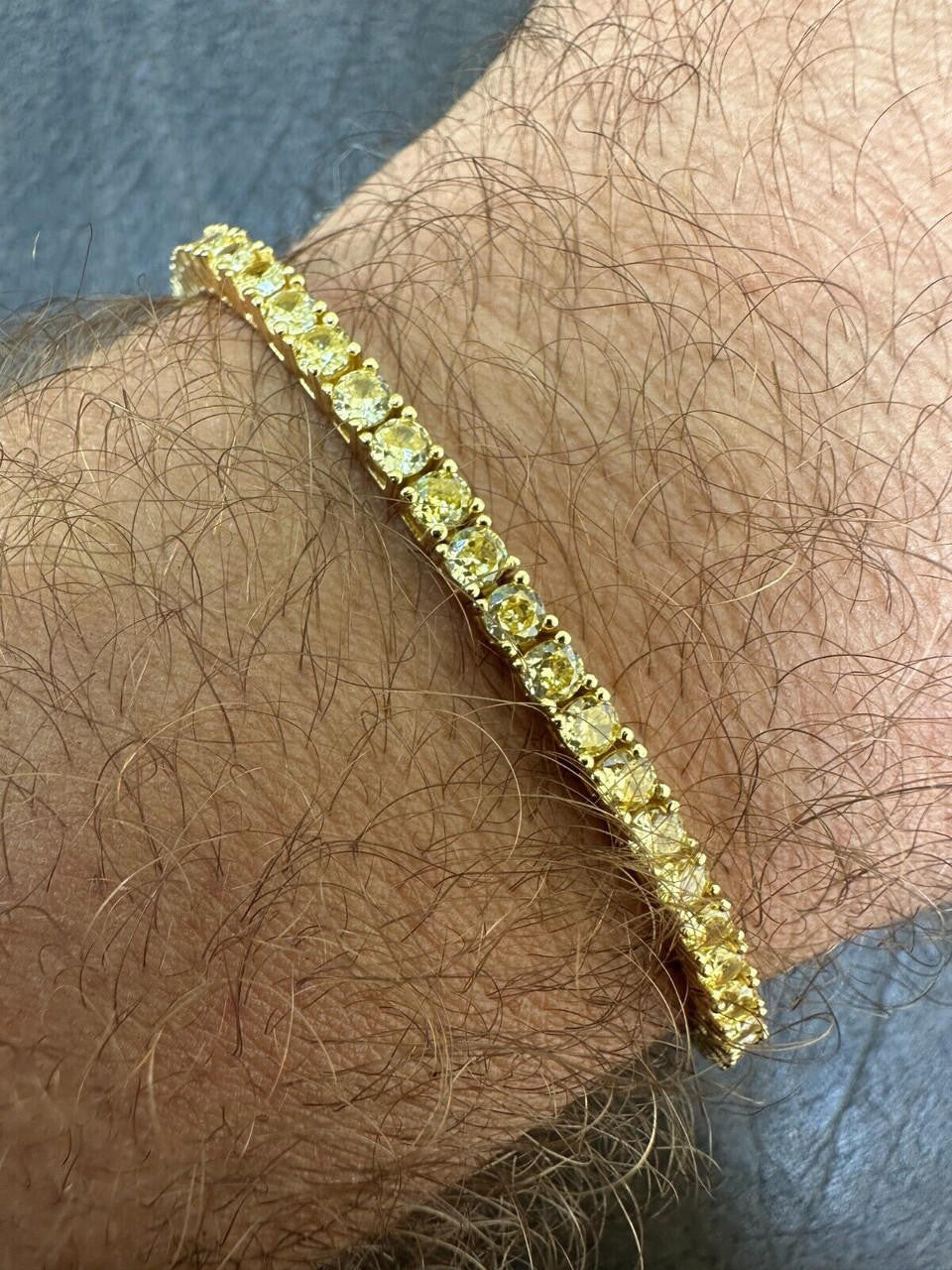 3mm Canary Yellow CZ Tennis Bracelet Real 925 Sterling Silver 14k Gold Plated