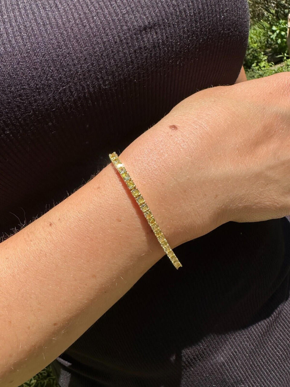 3mm Canary Yellow CZ Tennis Bracelet Real 925 Sterling Silver 14k Gold Plated