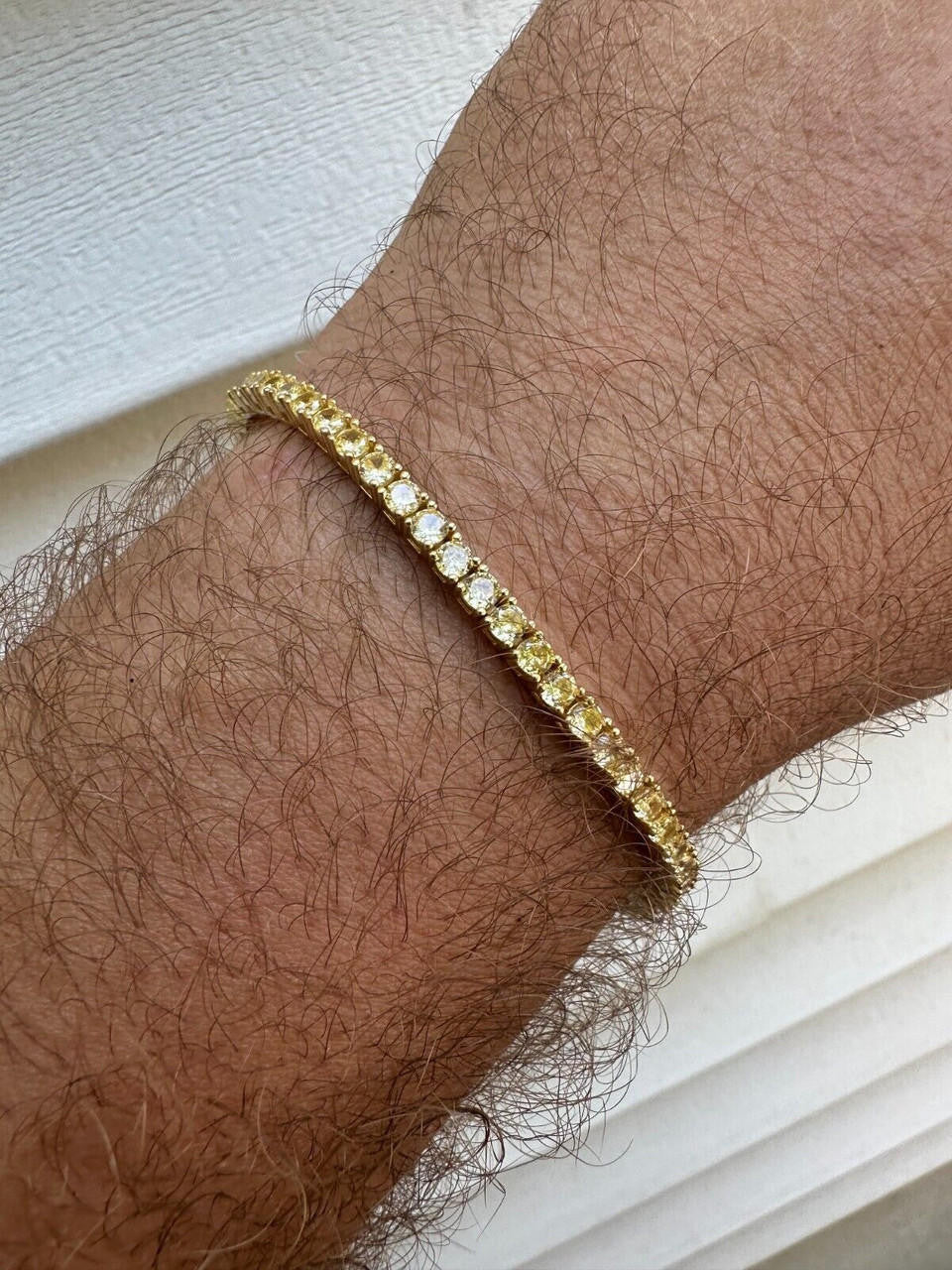 3mm Canary Yellow CZ Tennis Bracelet Real 925 Sterling Silver 14k Gold Plated