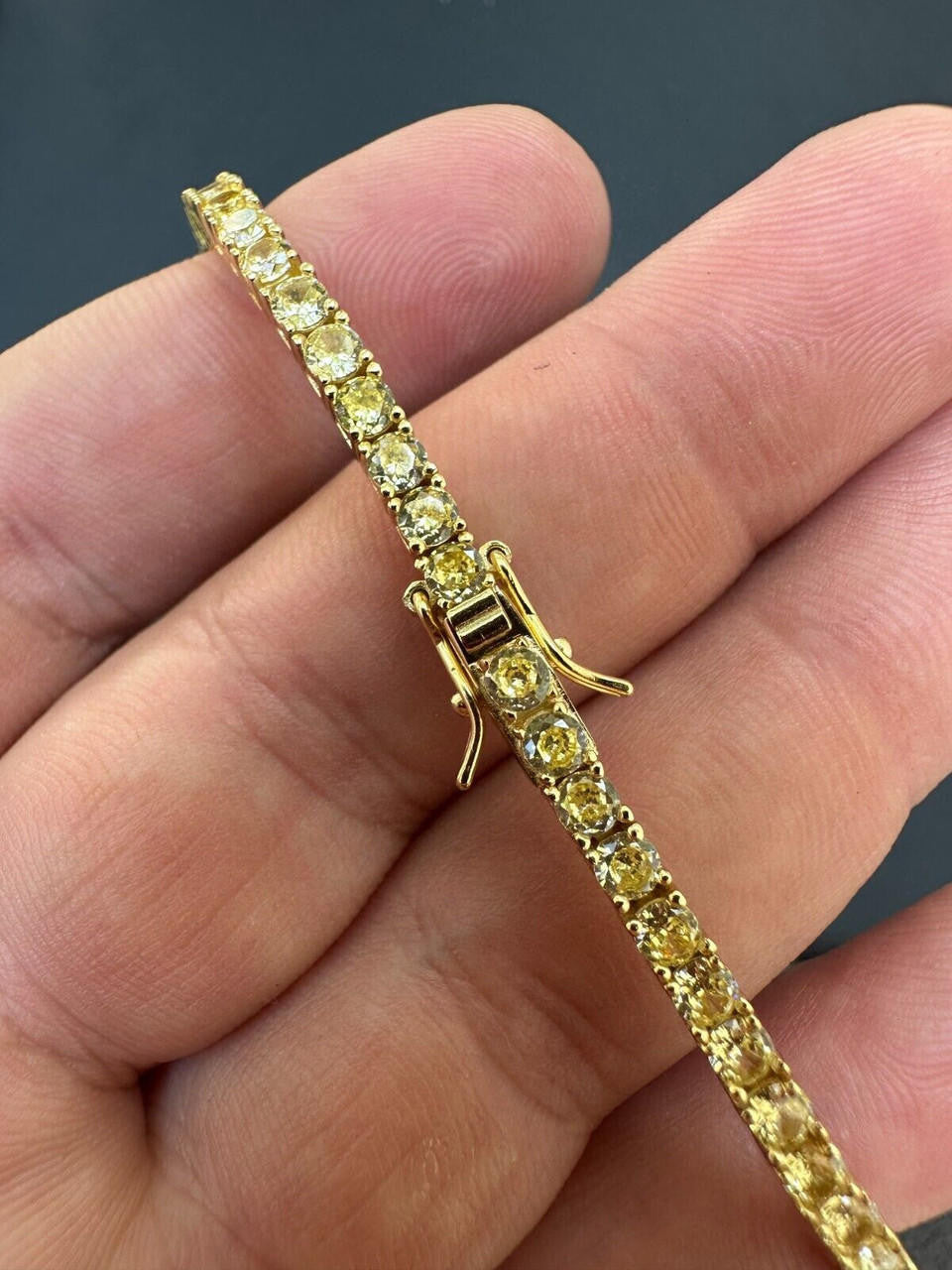 3mm Canary Yellow CZ Tennis Bracelet Real 925 Sterling Silver 14k Gold Plated
