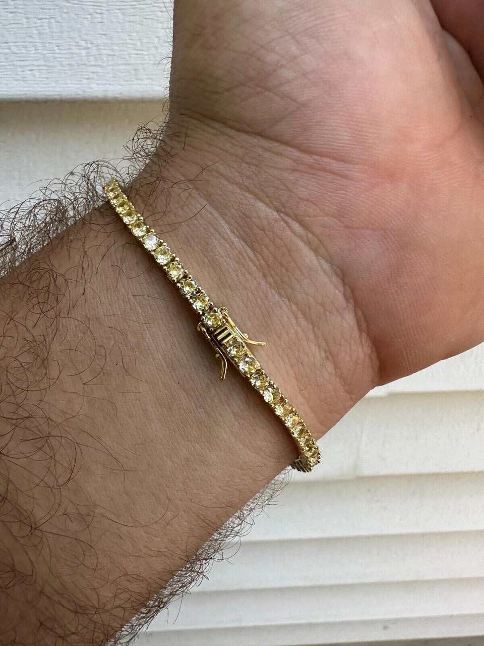 3mm Canary Yellow CZ Tennis Bracelet Real 925 Sterling Silver 14k Gold Plated