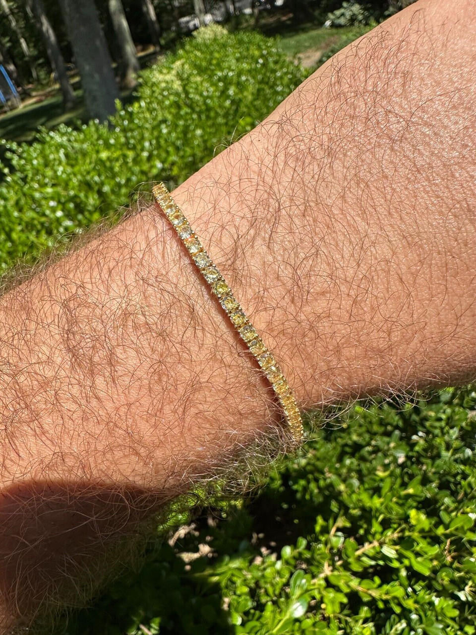 3mm Canary Yellow CZ Tennis Bracelet Real 925 Sterling Silver 14k Gold Plated