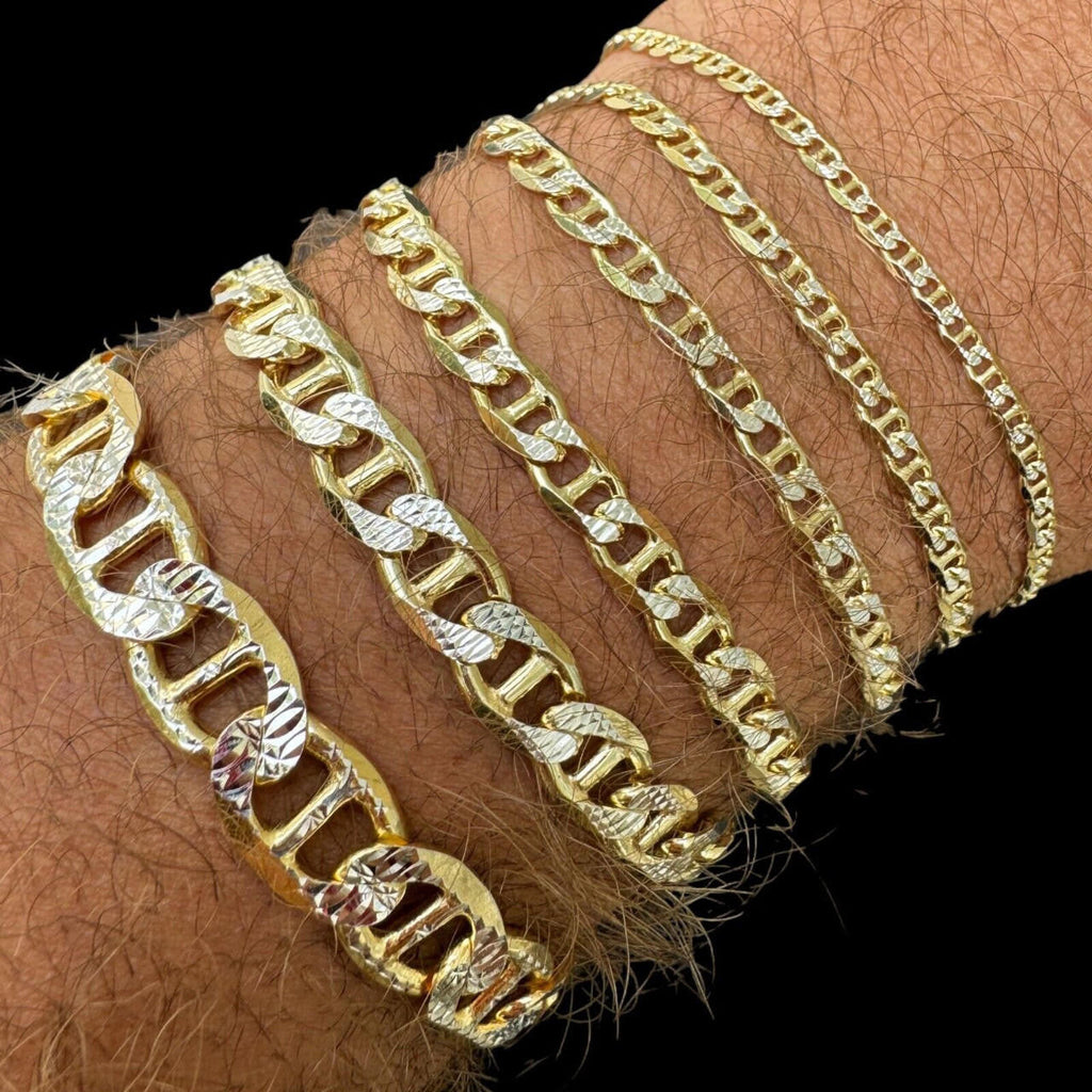 925 Sterling Silver 14k Gold Plated Two Tone Diamond Cut Mariner Link Bracelet