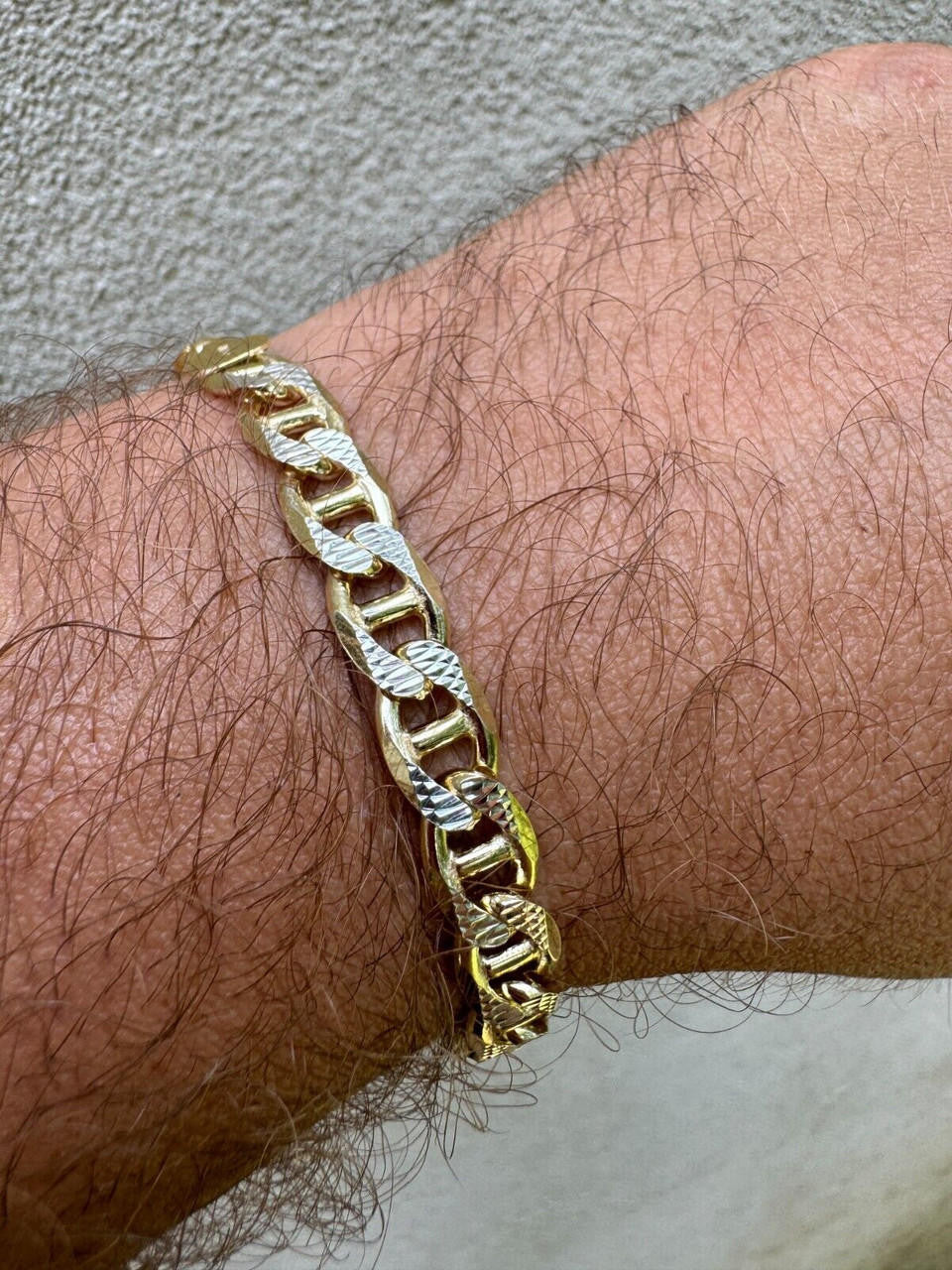 925 Sterling Silver 14k Gold Plated Two Tone Diamond Cut Mariner Link Bracelet