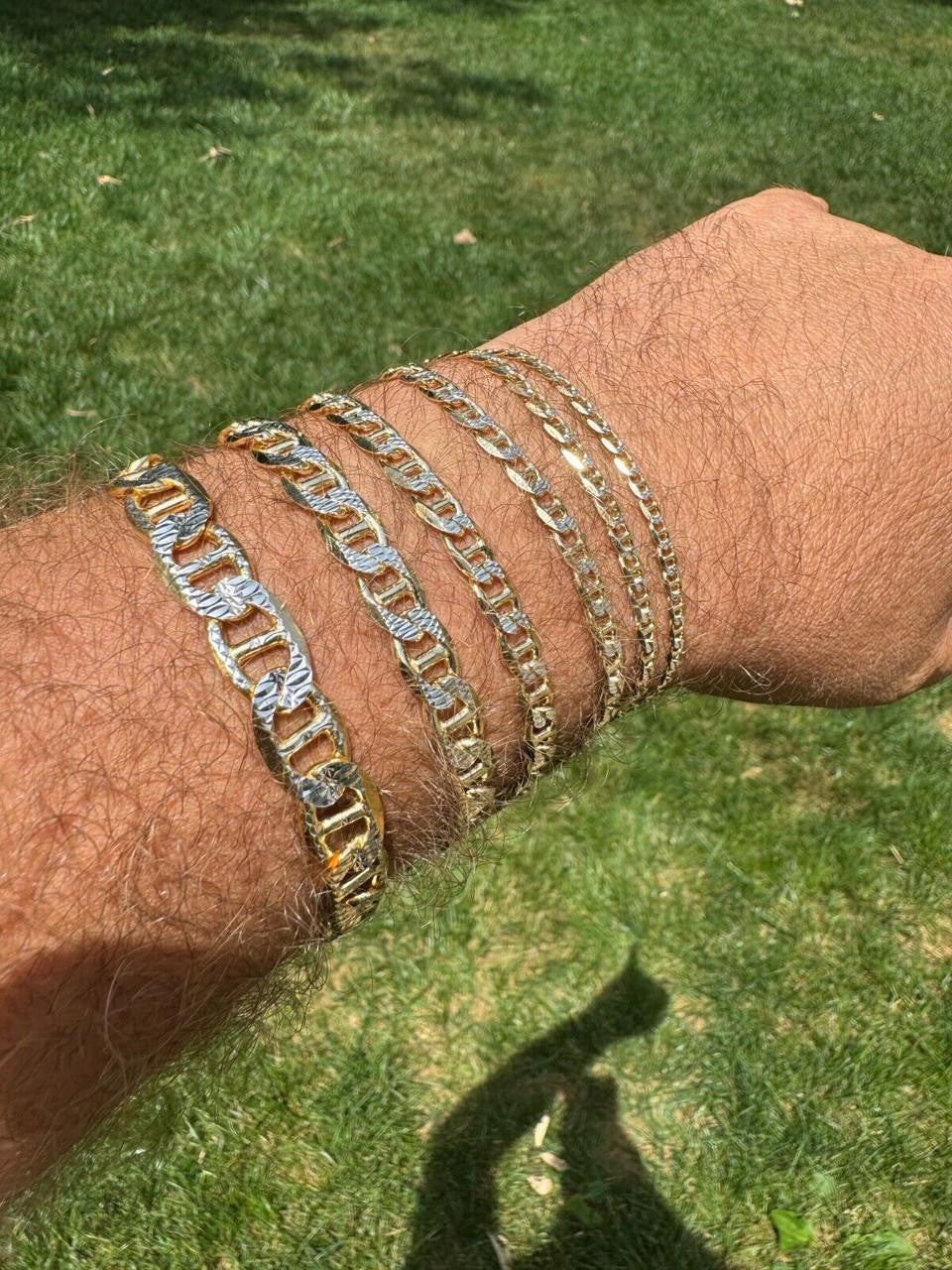 925 Sterling Silver 14k Gold Plated Two Tone Diamond Cut Mariner Link Bracelet